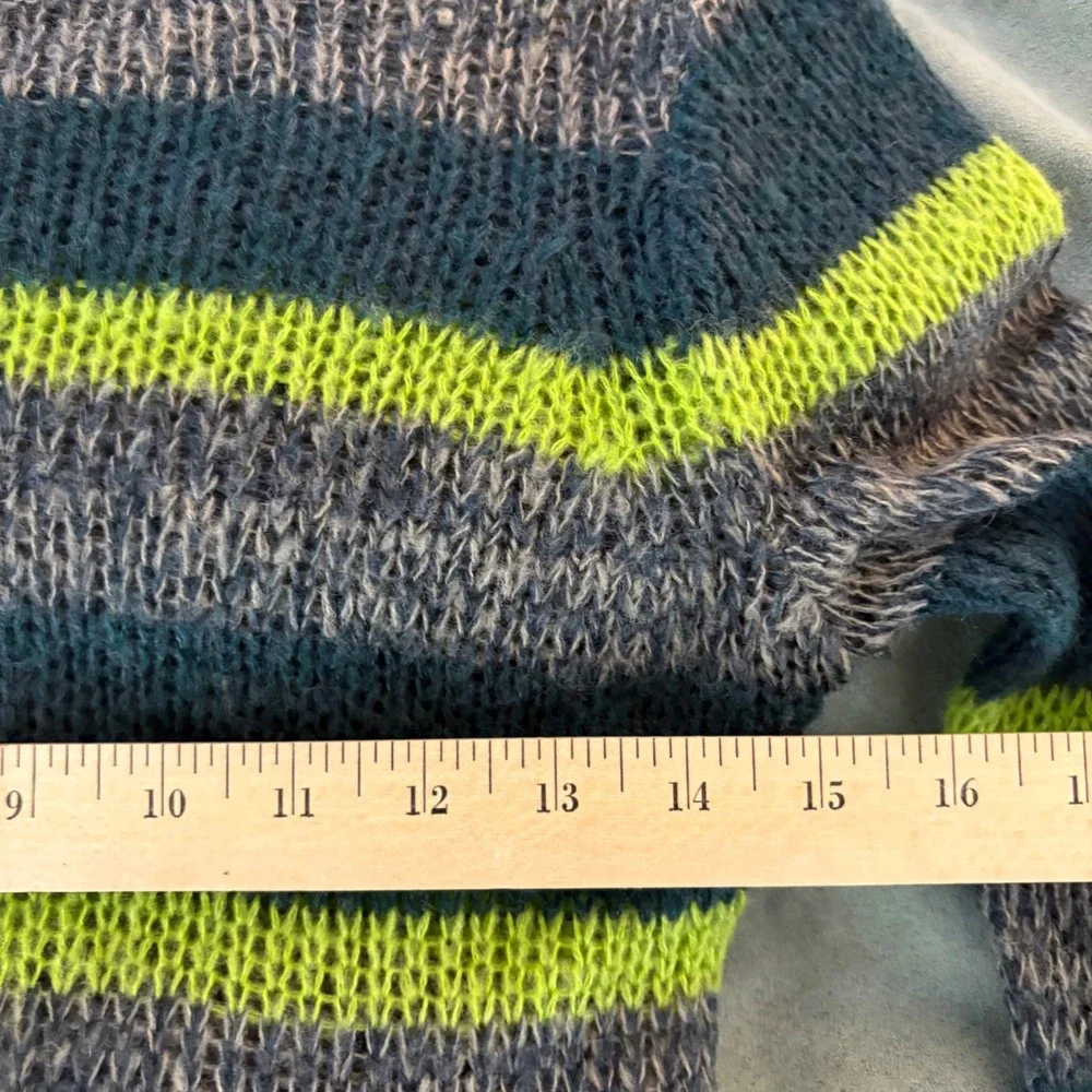Vintage Y2K Sweater Bella Swan Green Gray‎ Stripe Womens XS Long Sleeves Knit